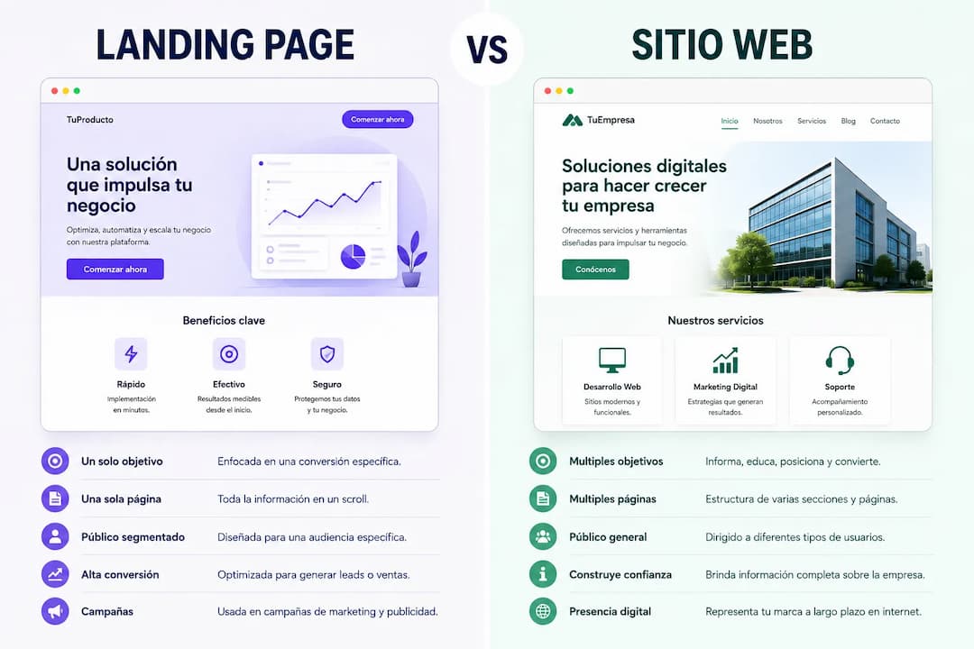 Landing Page vs Sitio Web: ¿qué te conviene?