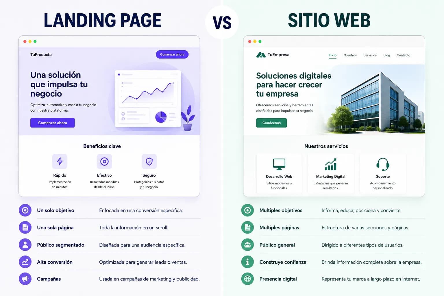 Landing Page vs Sitio Web: ¿qué te conviene?